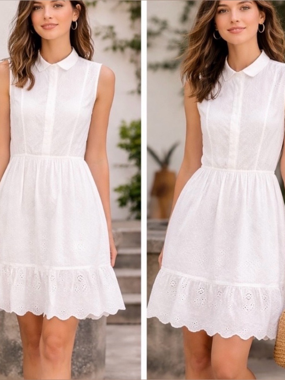 H&M Sleeveless White Eyelet Collared Dress